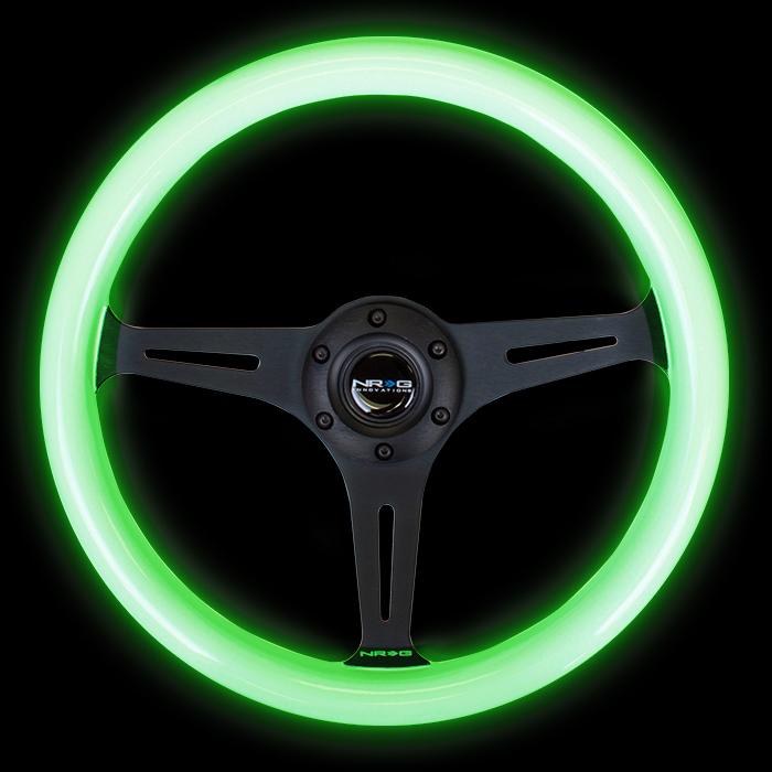 NRG Innovations, 350mm 2 in. Deep Dish Glow In Dark White Wood Grain Steering Wheel - ST-015BK-GL