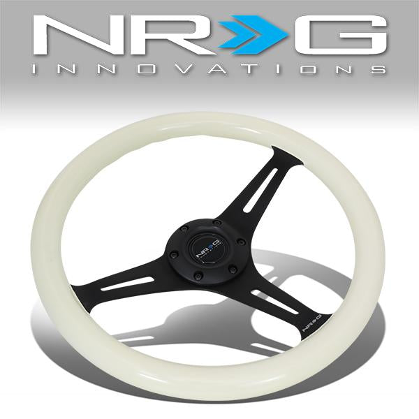 NRG Innovations, 350mm 2 in. Deep Dish Glow In Dark White Wood Grain Steering Wheel - ST-015BK-GL