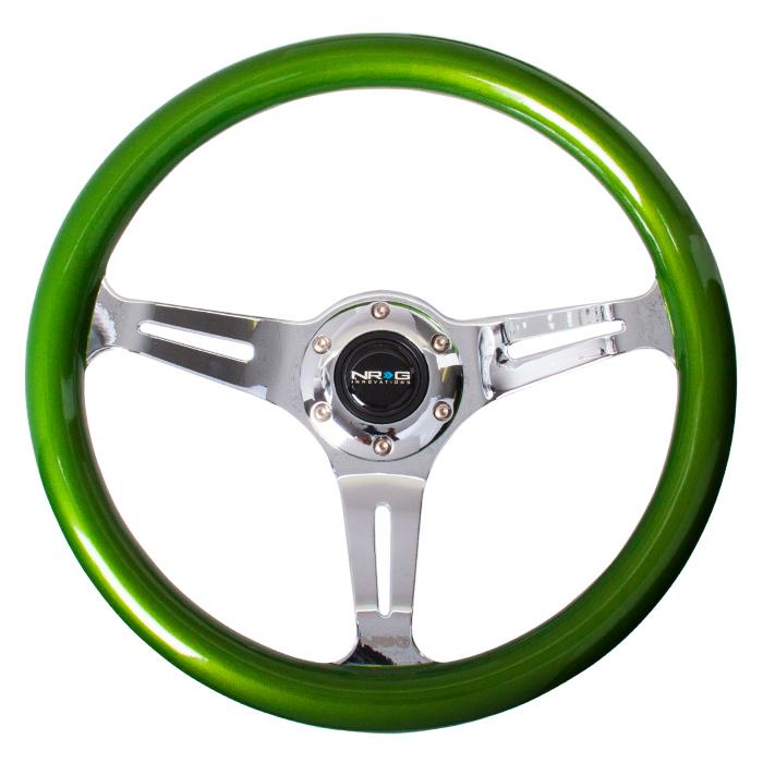 NRG Innovations, 350mm 2 in. Deep Dish Green Colored Wood Grip Steering Wheel - ST-015CH-GN