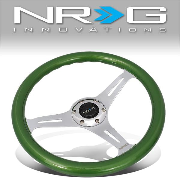 NRG Innovations, 350mm 2 in. Deep Dish Green Colored Wood Grip Steering Wheel - ST-015CH-GN