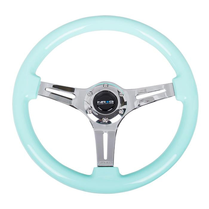 NRG Innovations, 350mm 2 in. Deep Dish Minty-Fresh Colored Wood Grip Steering Wheel - ST-015CH-MF