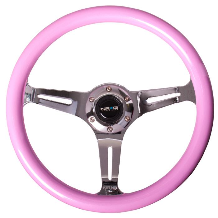 NRG Innovations, 350mm 2 in. Deep Dish Pink Colored Wood Grain Steering Wheel - ST-015CH-PK