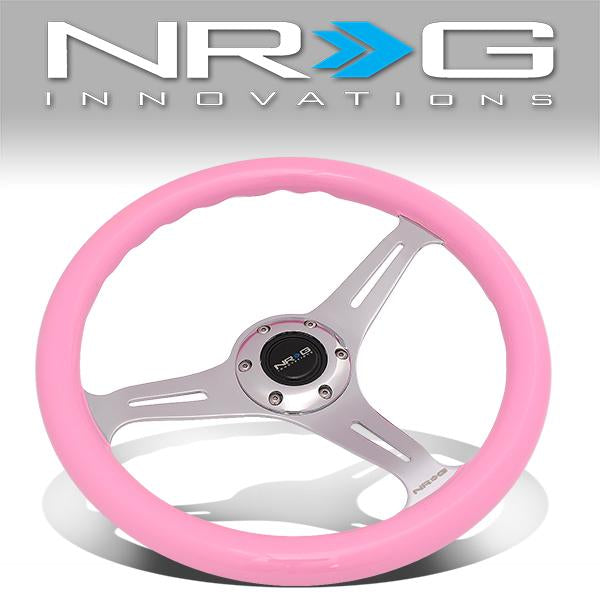 NRG Innovations, 350mm 2 in. Deep Dish Pink Colored Wood Grain Steering Wheel - ST-015CH-PK