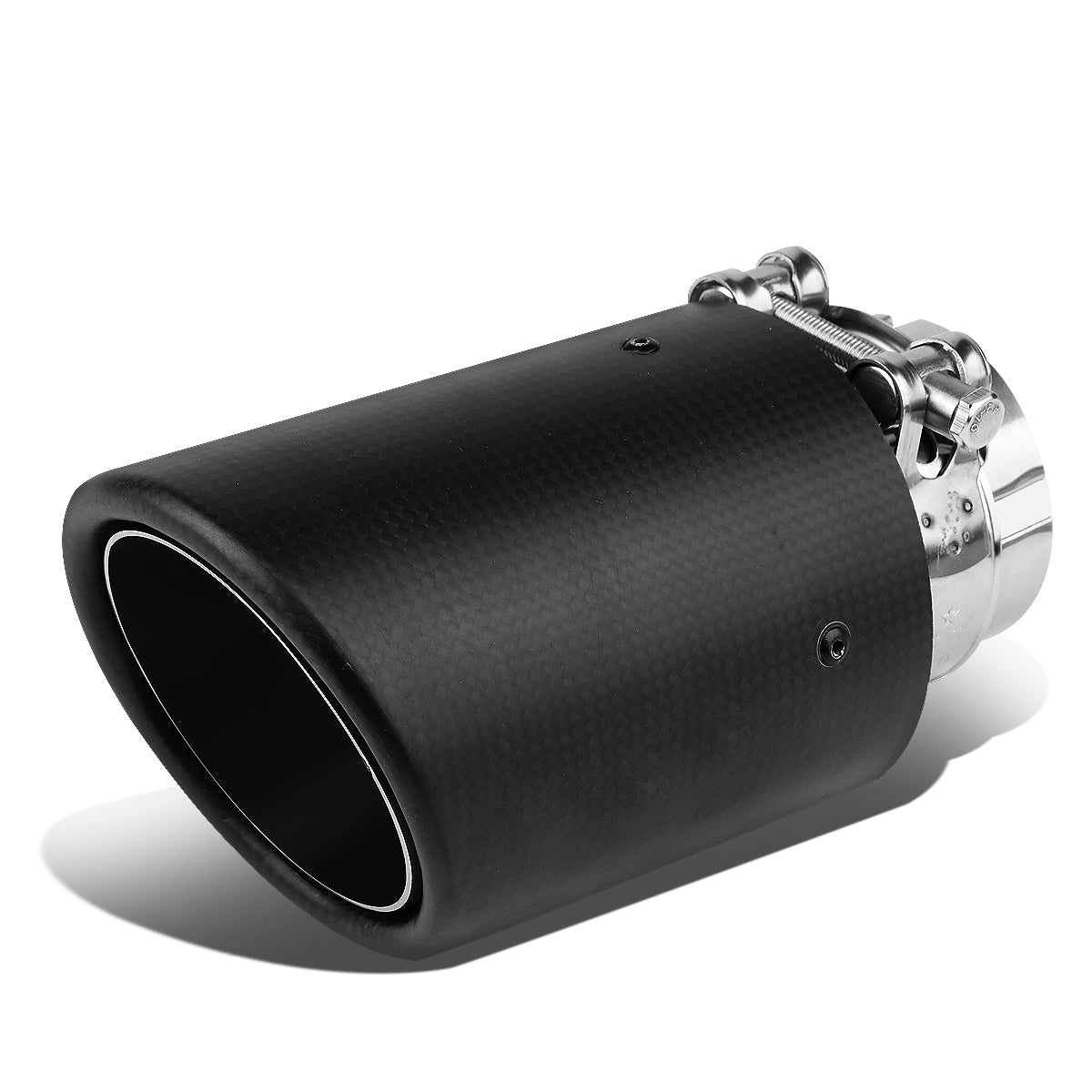 J2 Engineering, 6.5 in. Length 2.4 in. ID Stainless Steel w/3.5 in. OD Carbon Fiber Pattern Rolled Exhaust Muffler Tip