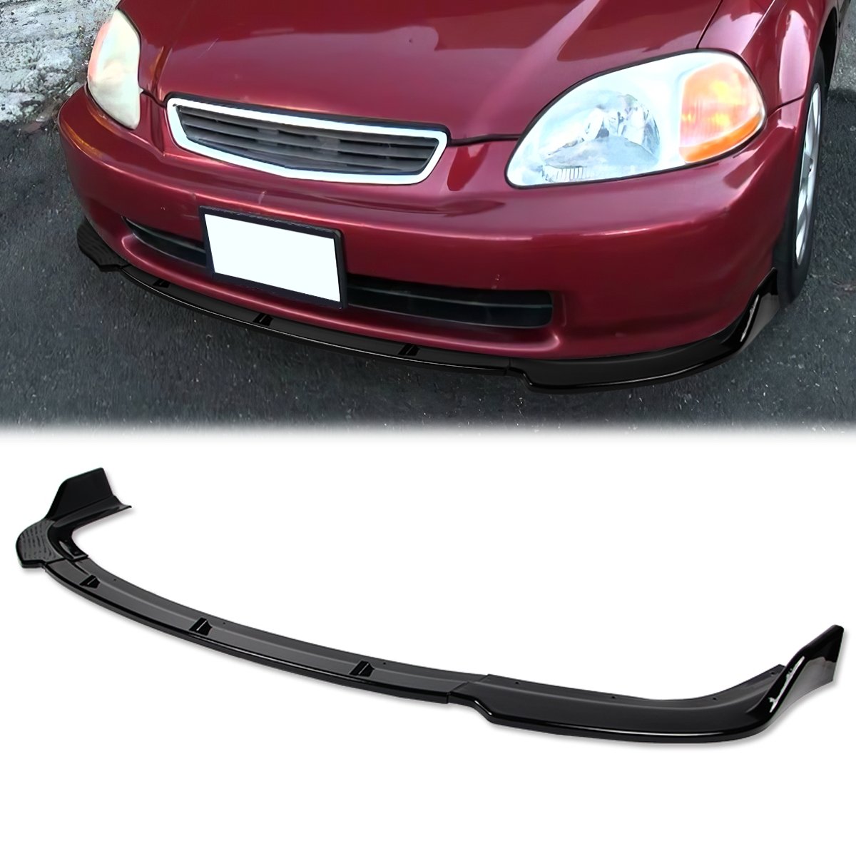 Stay Tuned Performance, 96-98 Honda Civic Front Bumper Lip - 3 Pieces CS Style [Gloss Black]