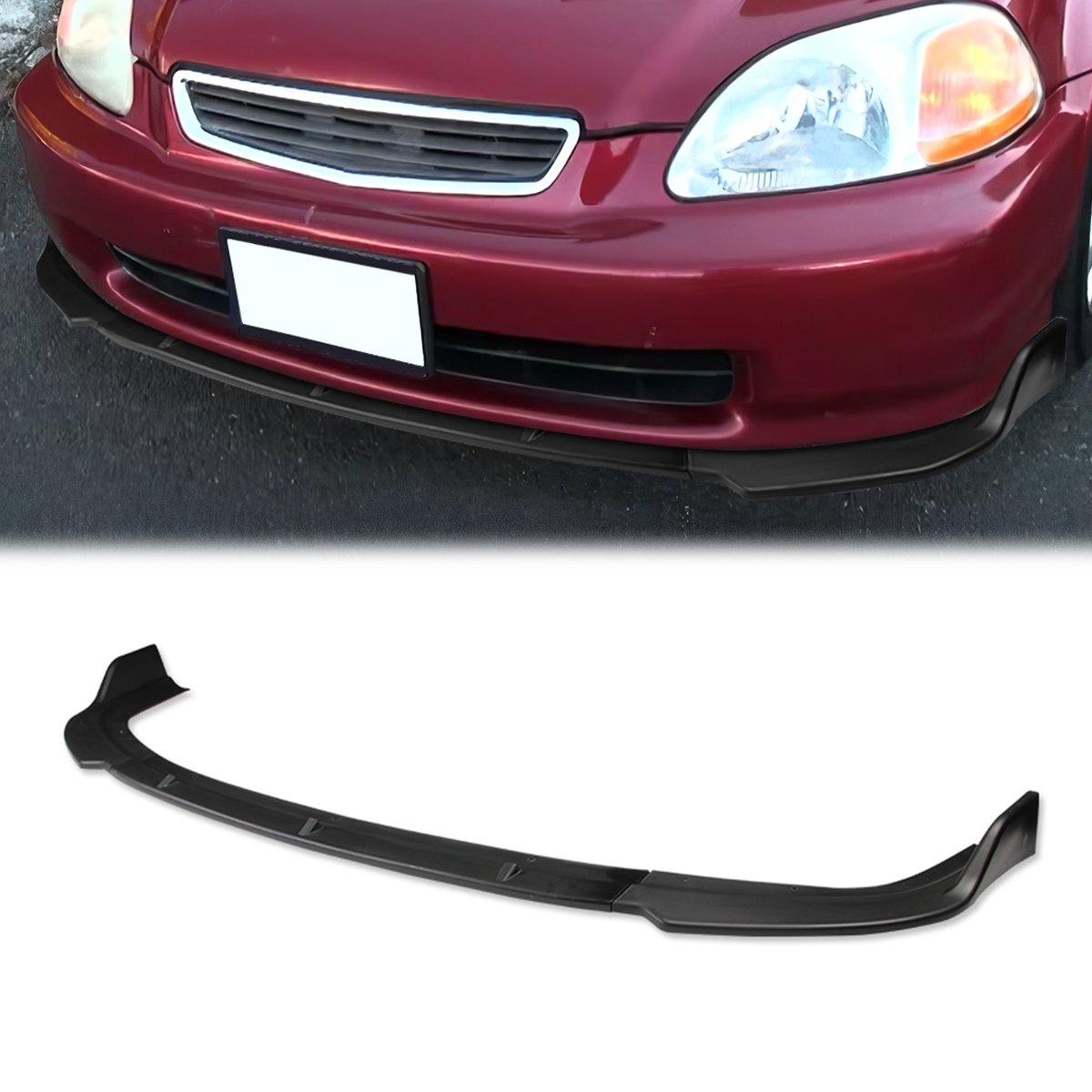 Stay Tuned Performance, 96-98 Honda Civic Front Bumper Lip - 3 Pieces CS Style [Matte Black]