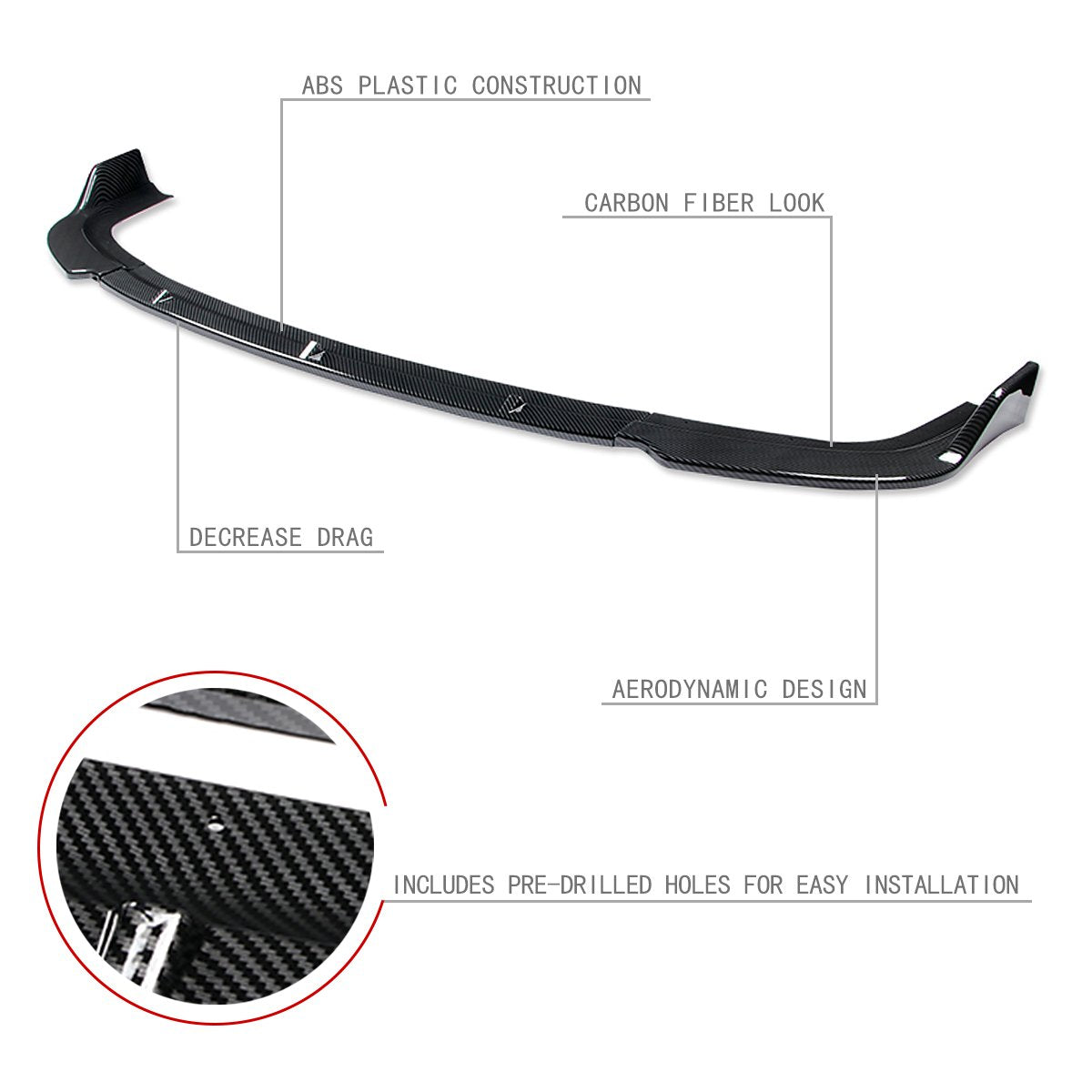 Stay Tuned Performance, 96-98 Honda Civic Front Bumper Lip - 3 Pieces Design [Carbon Fiber Look]