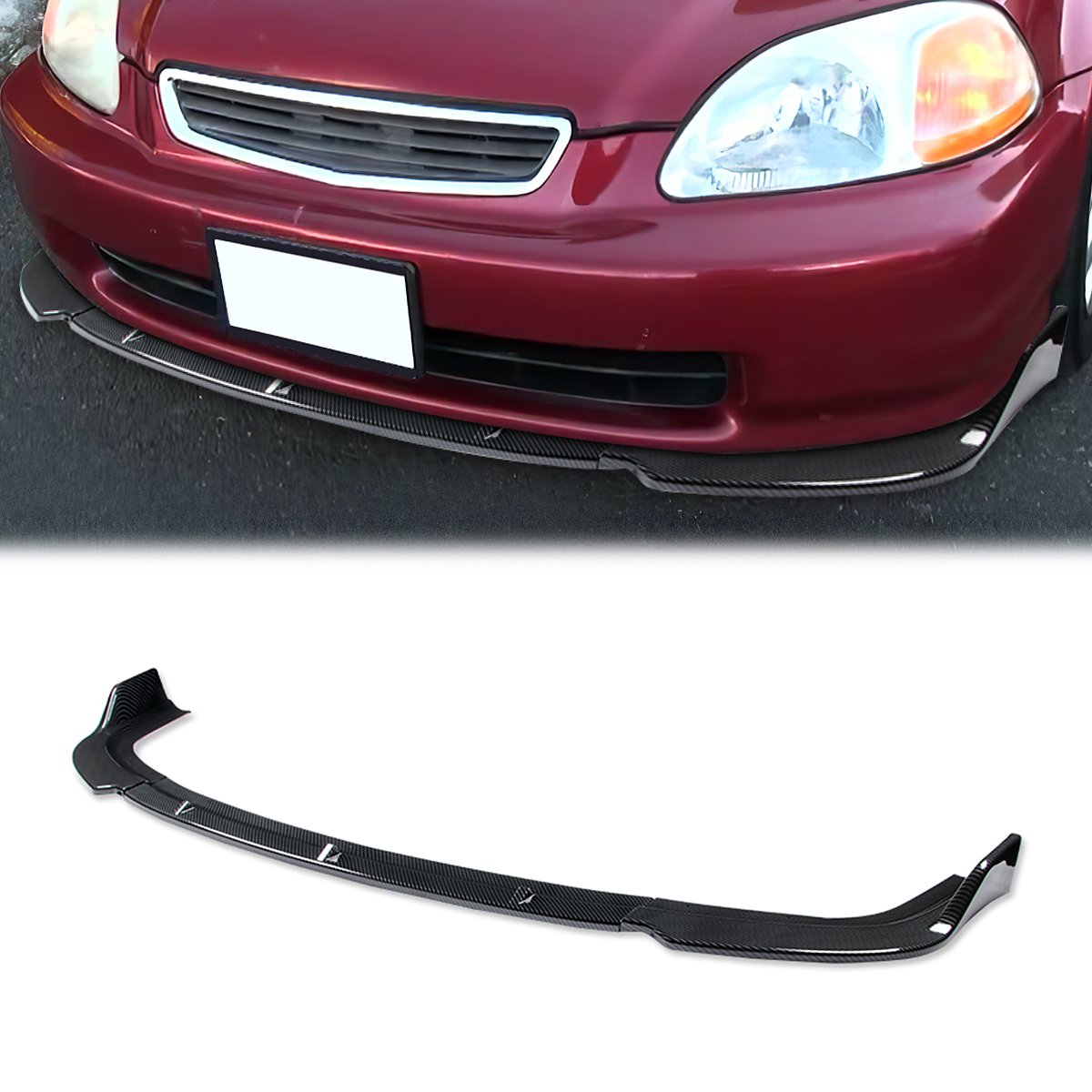 Stay Tuned Performance, 96-98 Honda Civic Front Bumper Lip - 3 Pieces Design [Carbon Fiber Look]