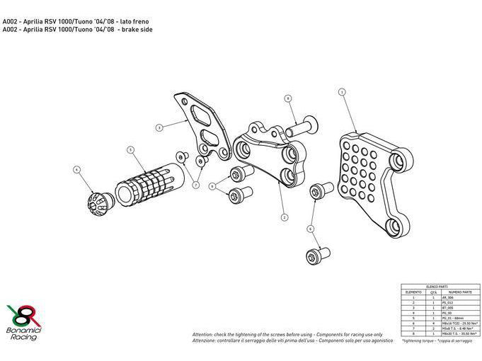 Bonamici, A002 - BONAMICI RACING Aprilia RSV 1000 R / Tuono V2 Adjustable Rearset