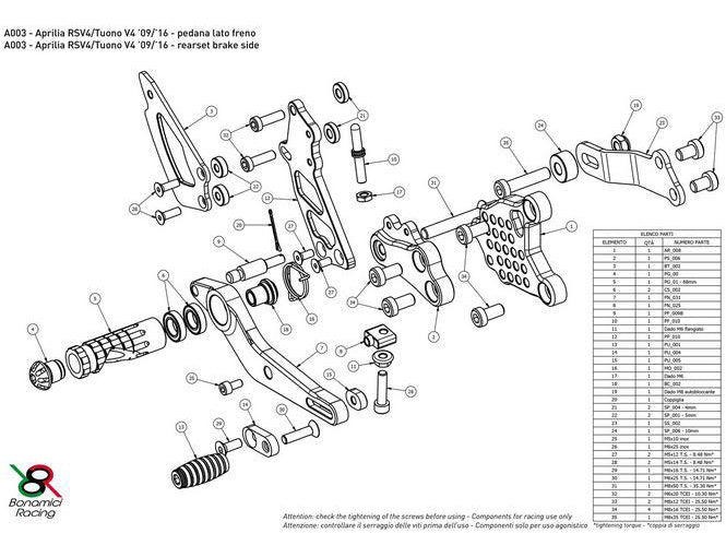 Bonamici, A003 - BONAMICI RACING Aprilia RSV4 / Tuono V4 (09/16) Adjustable Rearset