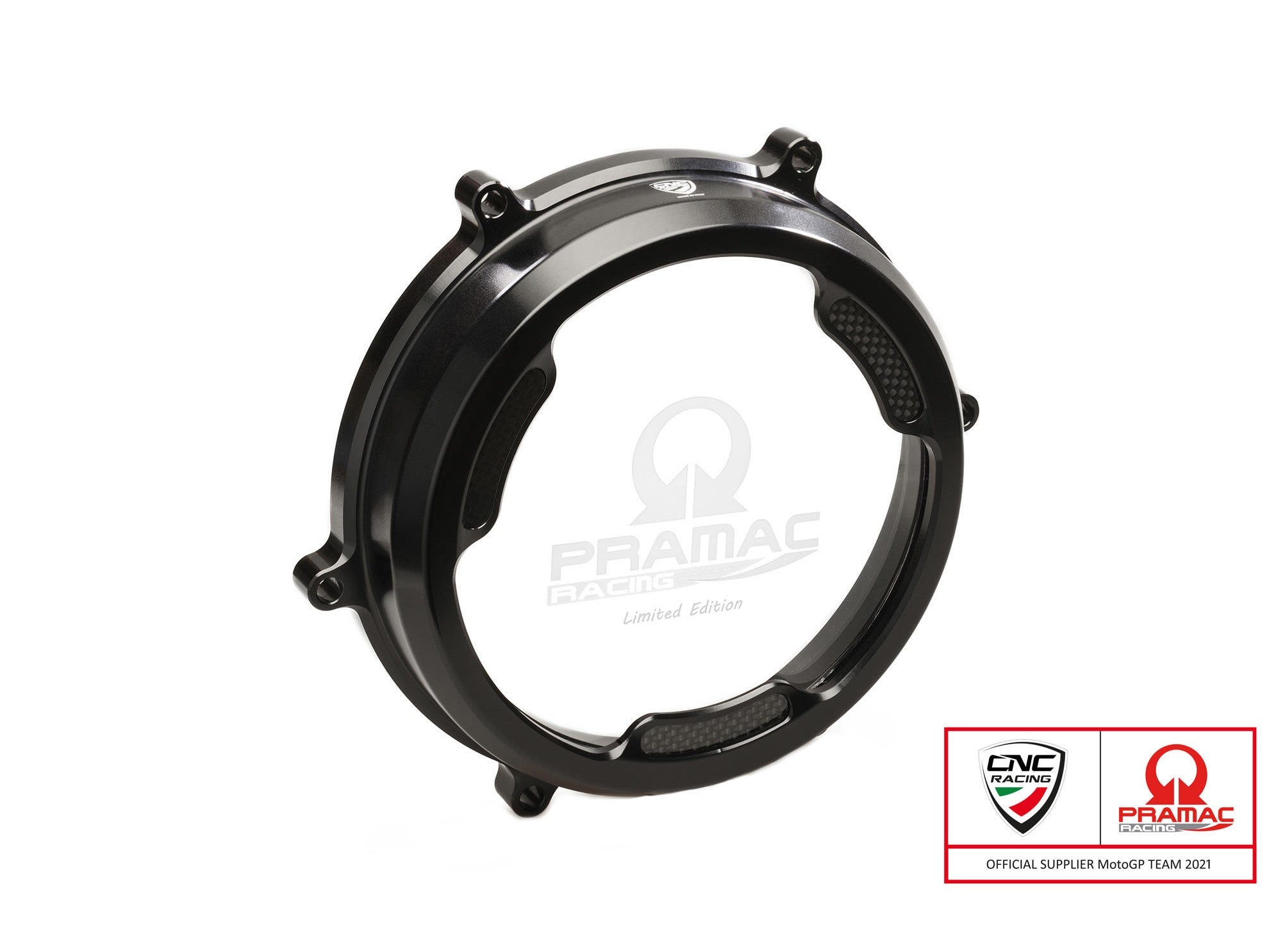 CNC Racing, CA201PR - CNC RACING Ducati Panigale (12/19) Clear Clutch Cover (with carbon inlay; Pramac edition)