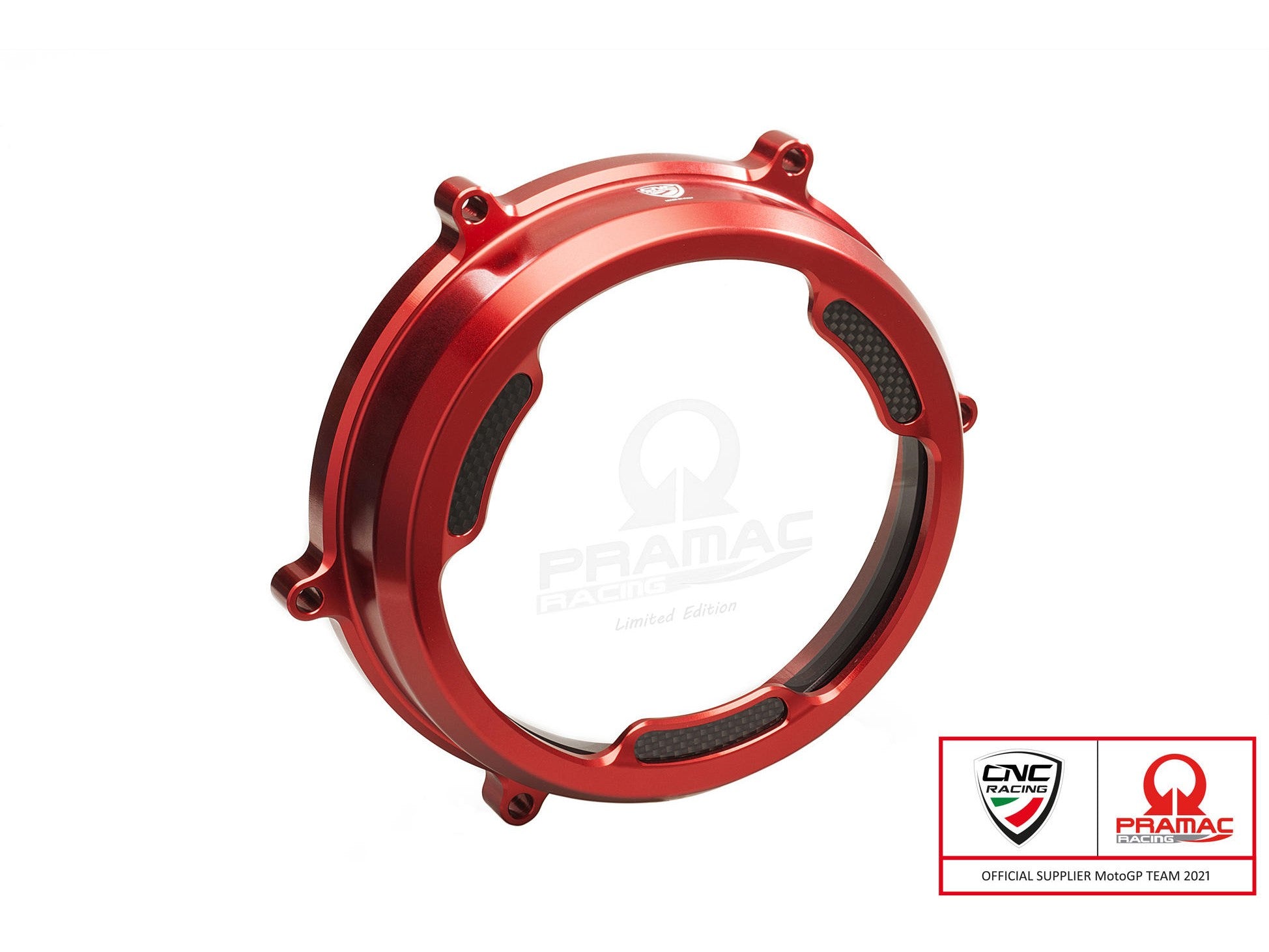 CNC Racing, CA201PR - CNC RACING Ducati Panigale (12/19) Clear Clutch Cover (with carbon inlay; Pramac edition)