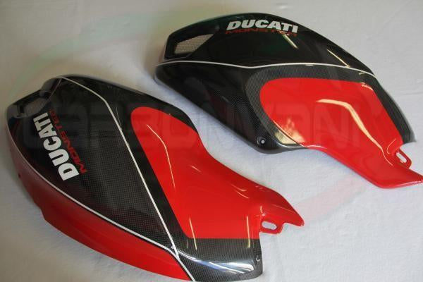 Carbonvani, CARBONVANI Ducati Monster 696/796/1100 Carbon Side Tank Panels Kit "Black/Red"