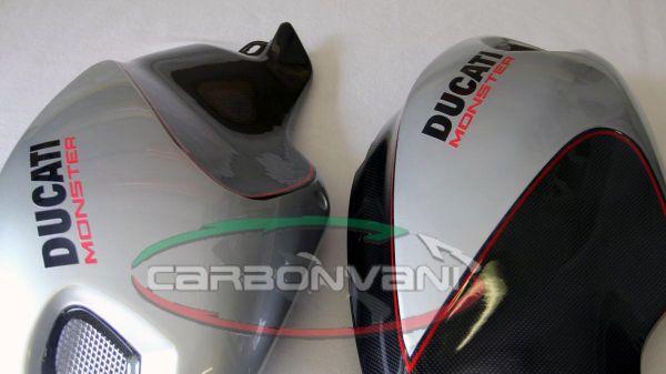 Carbonvani, CARBONVANI Ducati Monster 696/796/1100 Carbon Side Tank Panels Kit "Silver"