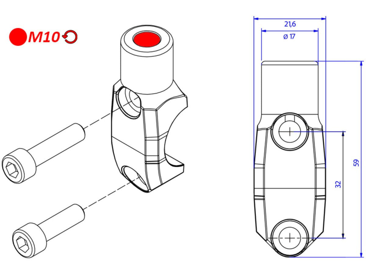 CNC Racing, CV011 - CNC RACING Brembo Master Cylinder Clamp (mirror mount tread M10; left)