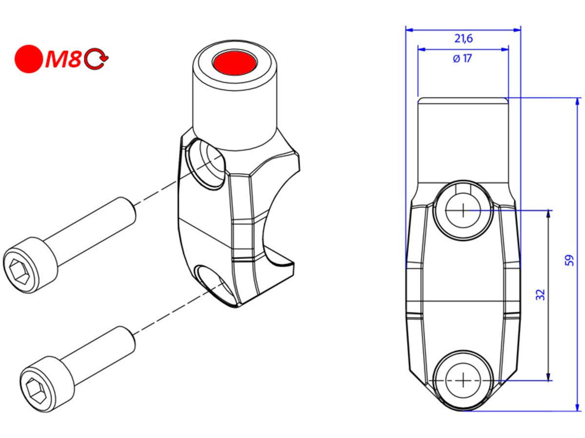 CNC Racing, CV012 - CNC RACING Brembo Master Cylinder Clamp (mirror mount tread M8; right)