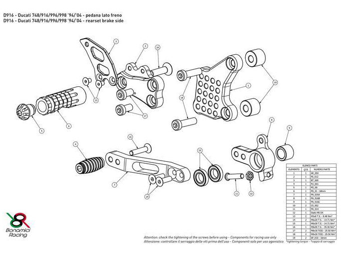 Bonamici, D916 - BONAMICI RACING Ducati Superbike 748 / 916 / 996 / 998 (94/04) Adjustable Rearset