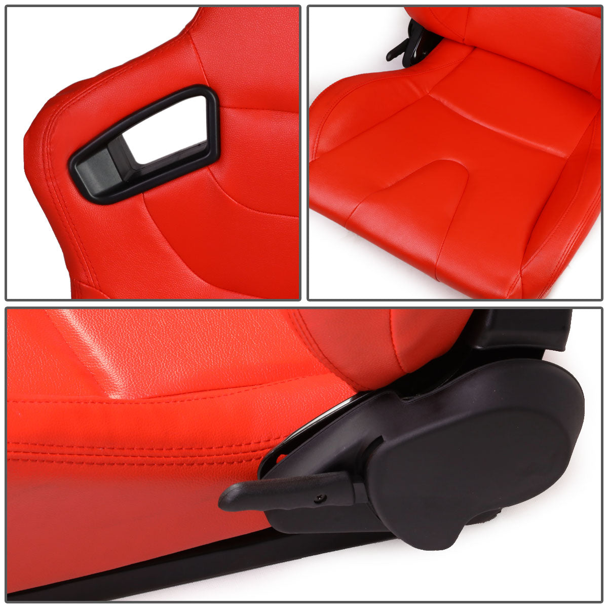 J2 Engineering, Pair Full Reclinable PVC Leather Bucket Racing Seats w/Sliders