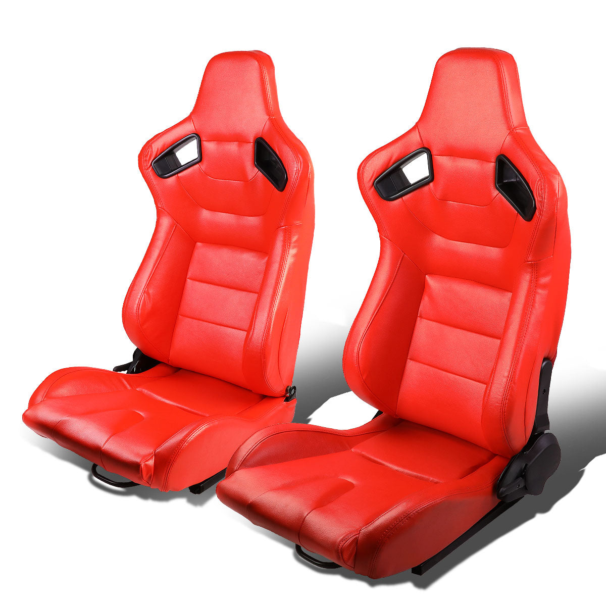 J2 Engineering, Pair Full Reclinable PVC Leather Bucket Racing Seats w/Sliders