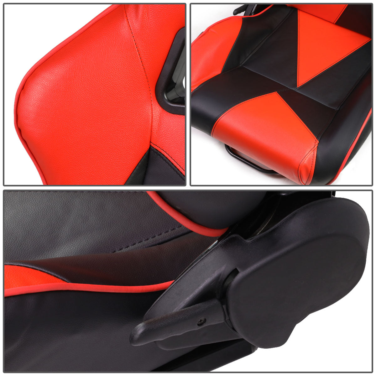 J2 Engineering, Racing Seats - Reclinable - Triangle Pattern - PVC Leather - Pair