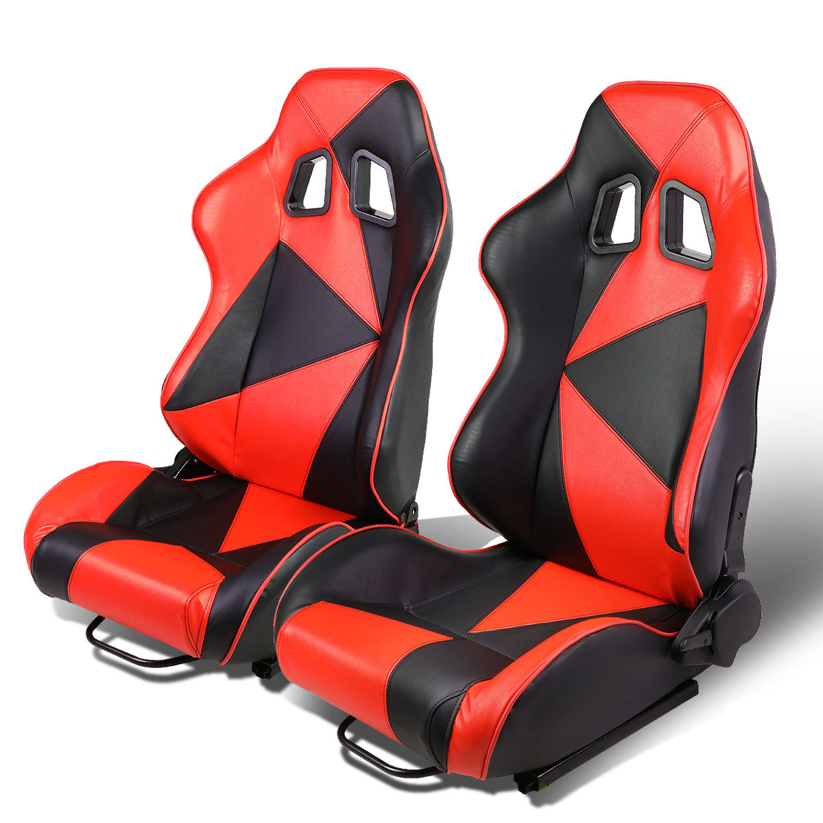 J2 Engineering, Racing Seats - Reclinable - Triangle Pattern - PVC Leather - Pair