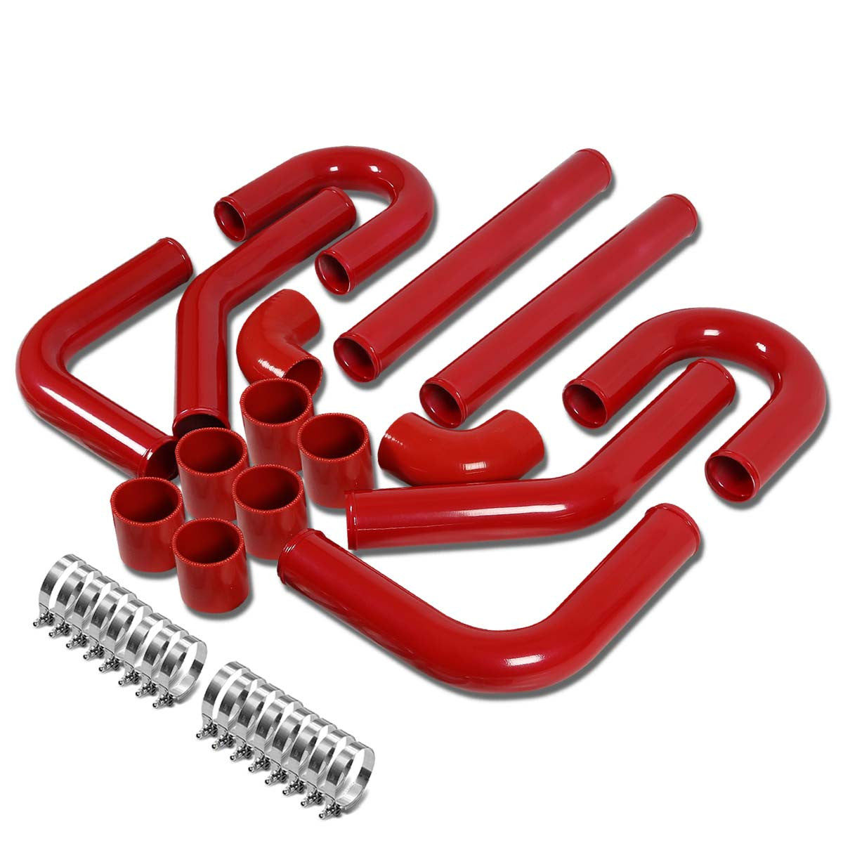 CAAP, Universal 2.25"OD FMIC Front Mount Intercooler Piping+Elbow Silicone Hose Kit - Aluminum