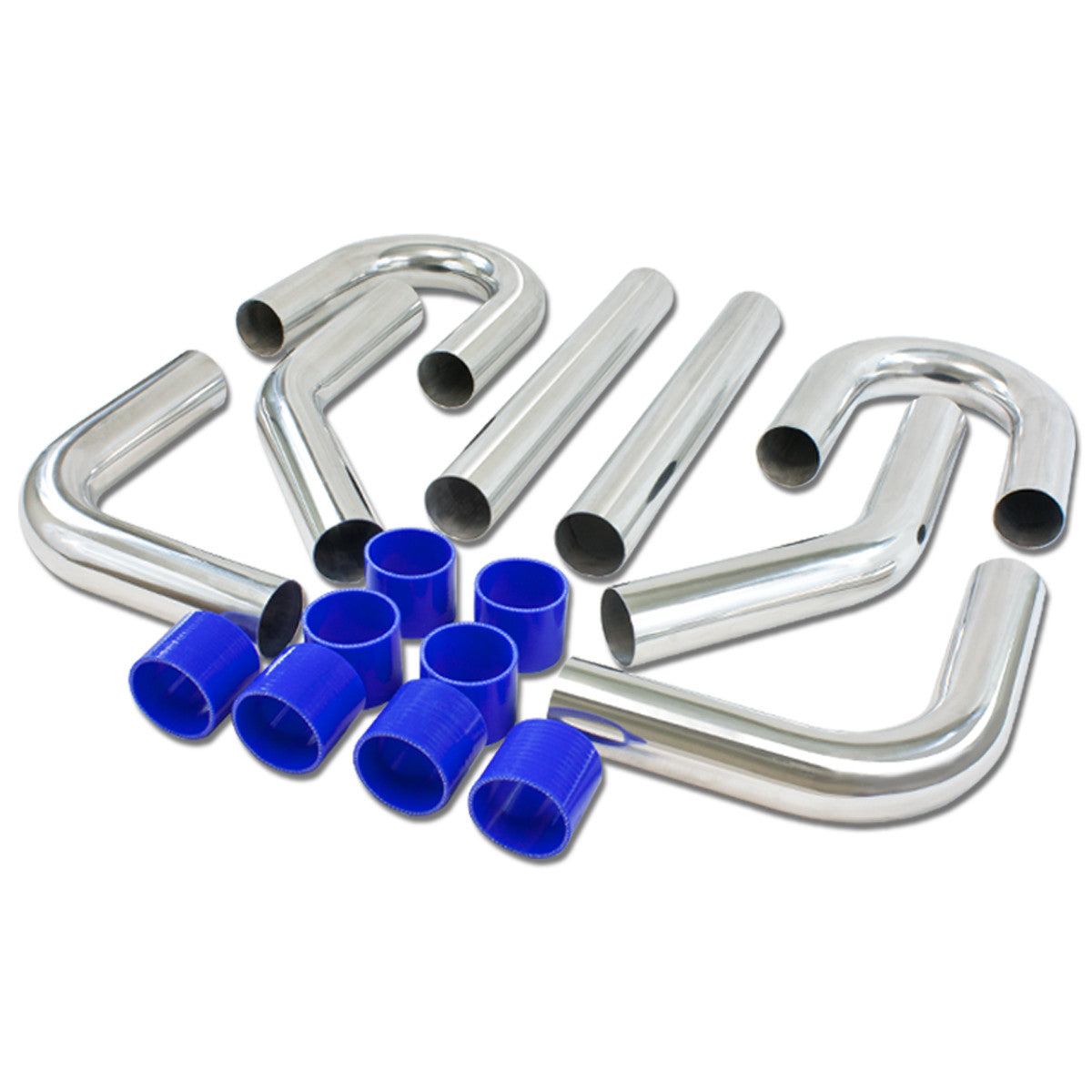 CAAP, Universal 2.25"OD FMIC Front Mount Intercooler Piping+Silicone Hose Kit - Aluminum