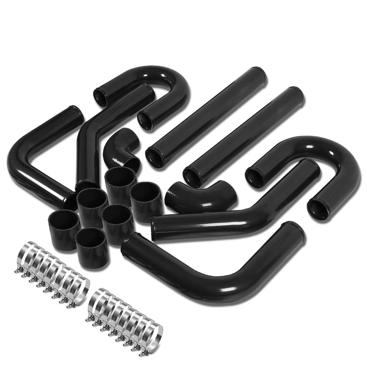 CAAP, Universal 2.5"OD FMIC Front Mount Intercooler Piping+Elbow Silicone Hose Kit - Aluminum