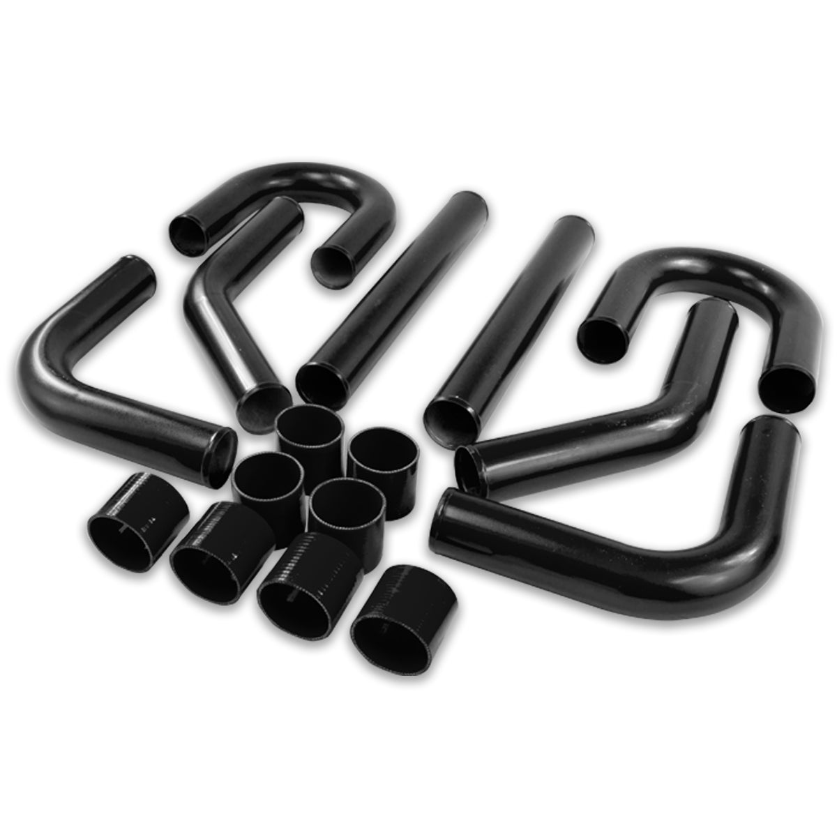 CAAP, Universal 2.5"OD FMIC Front Mount Intercooler Piping+Silicone Hose Kit - Aluminum