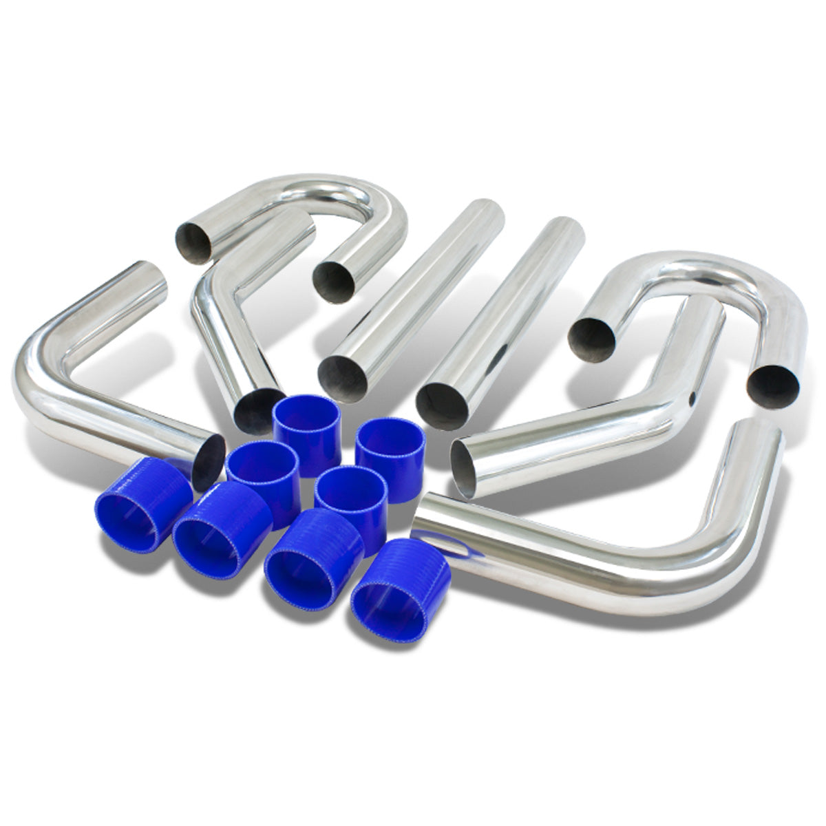 CAAP, Universal 2.5"OD FMIC Front Mount Intercooler Piping+Silicone Hose Kit - Aluminum