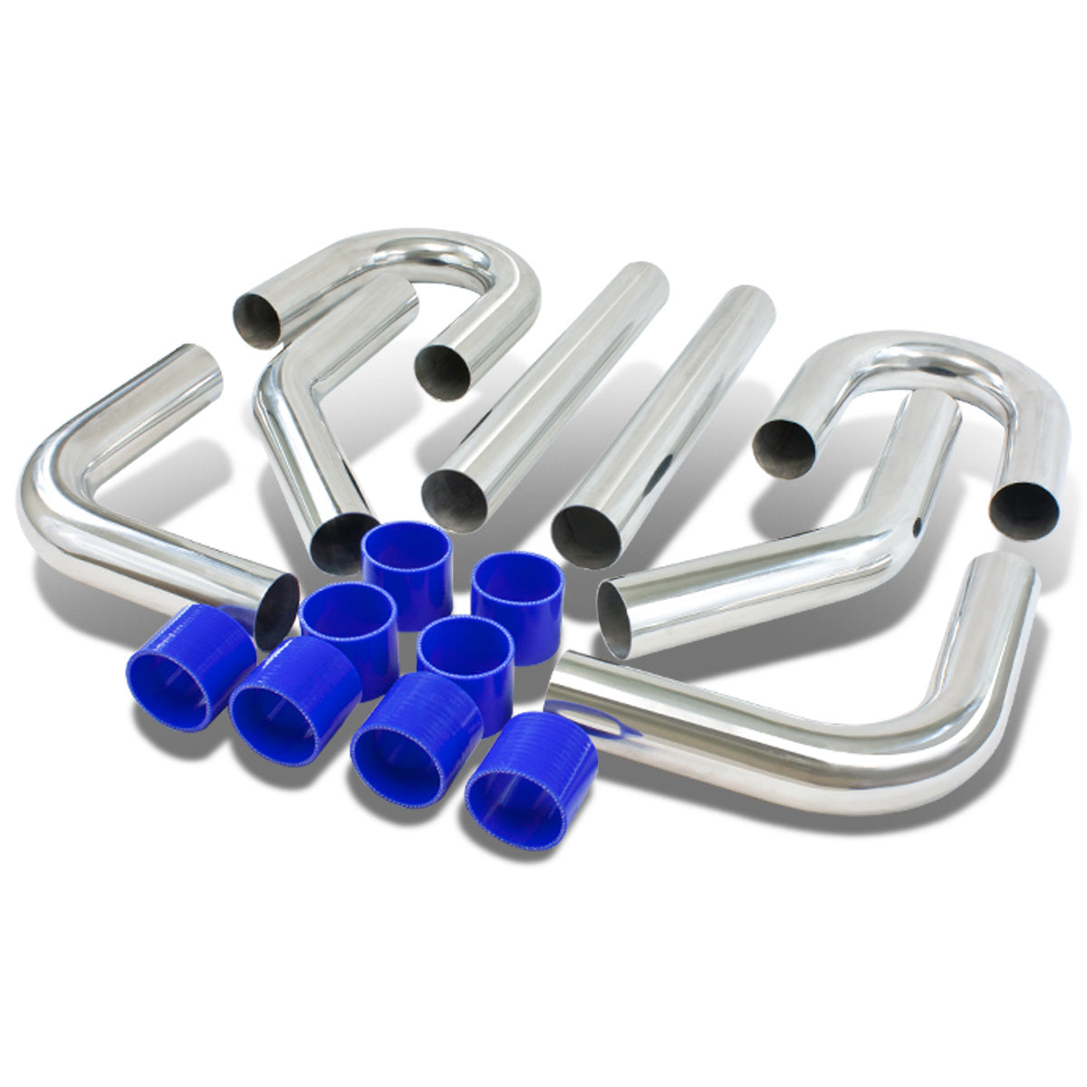 CAAP, Universal 2.75"OD FMIC Front Mount Intercooler Piping+Silicone Hose Kit - Aluminum