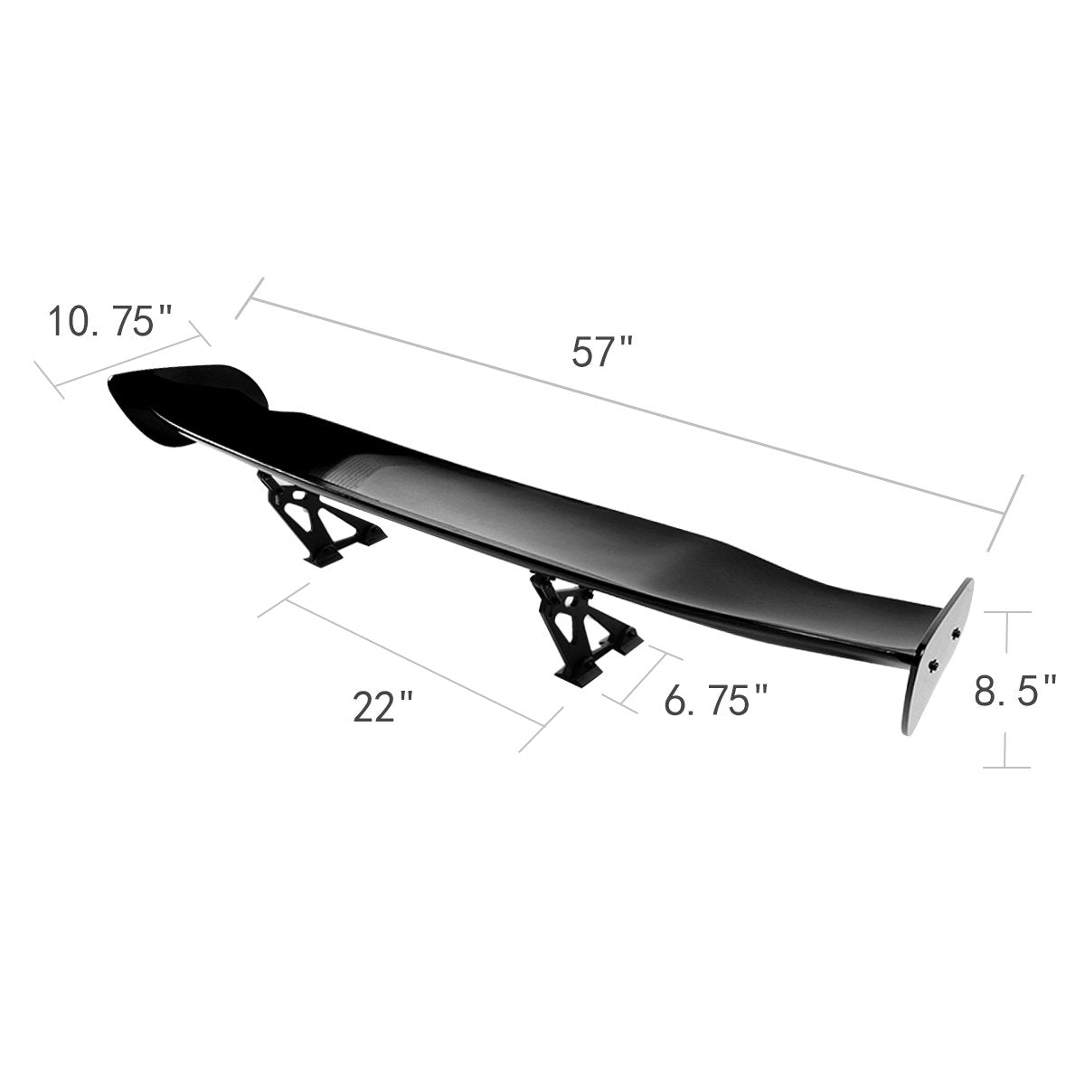 Stay Tuned Performance, Universal 57" Adjustable Rake Type-2 GT Style Spoiler - Gloss Black