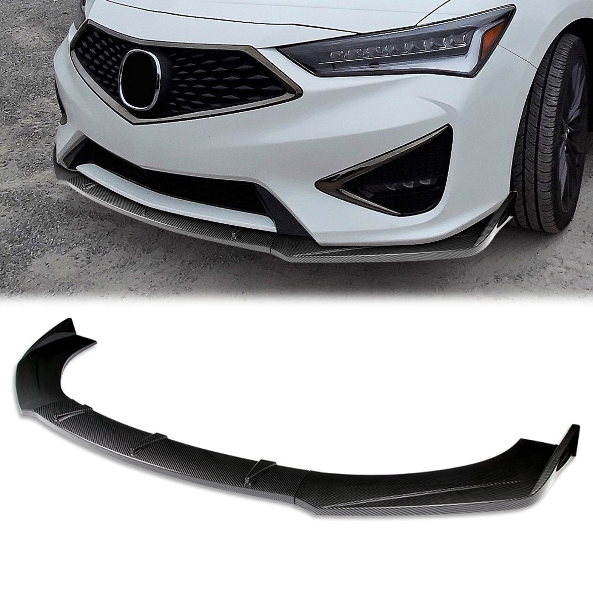 Stay Tuned Performance, Universal 68" X 5" Front Bumper Lip -3 Pieces Style [Carbon Fiber Look]